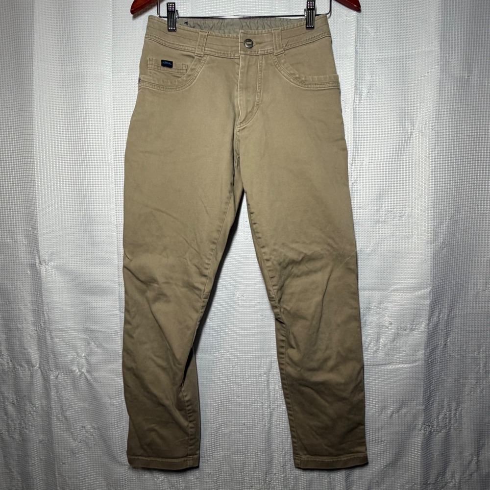 KUHL Rydr Pants Khaki Tan Cotton Blend Articulated Knee Outdoor Hiking 28x30